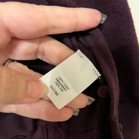 J Crew Purple Cardigan Ruffle Silk Trim Button Sweater quiet-luxury cottage-core - Picture 4 of 4